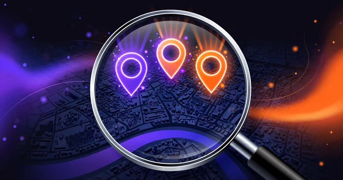 A stylized city map with three glowing top-ranked location pins, illustrating how to rank in the Google map pack