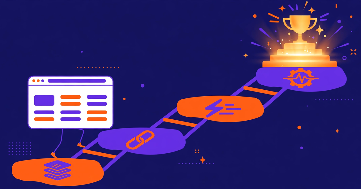 SEO strategies to rank a website on Google: a website climbing stepping stones for content, links, speed and technical health toward the top position
