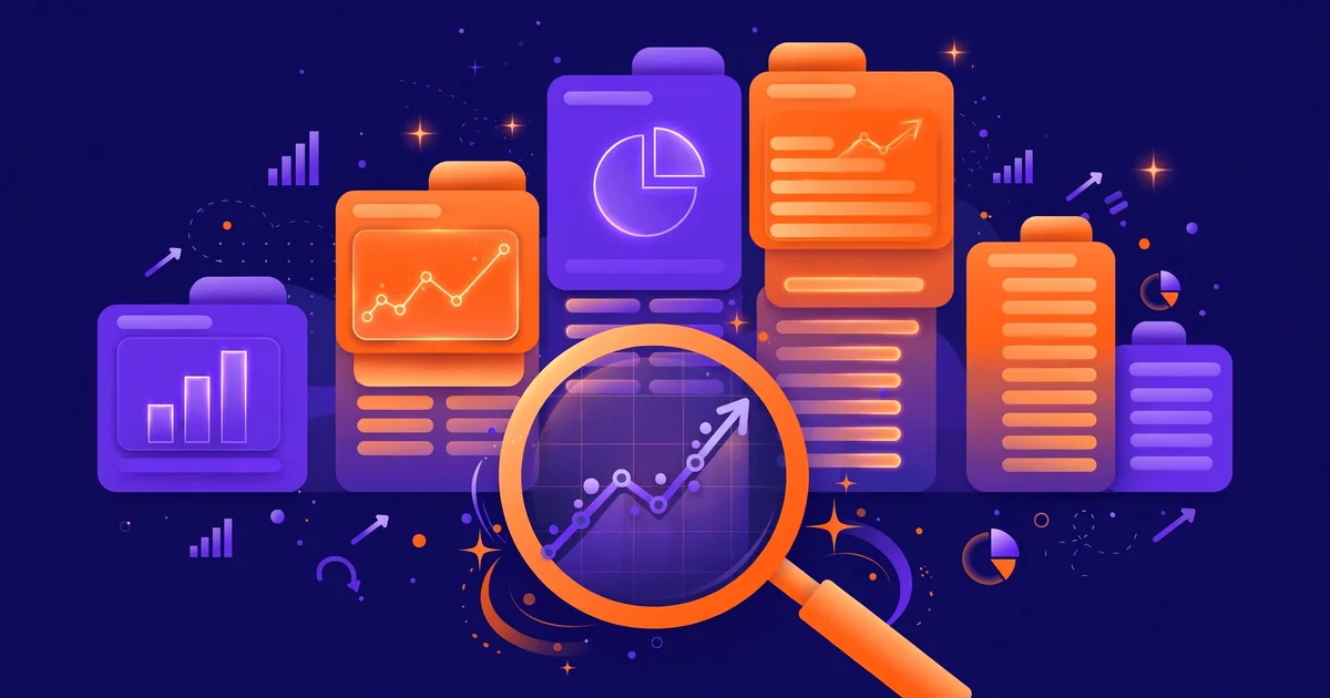 SEO trends in 2026: a search results page rising like a skyline with charts and a magnifying glass