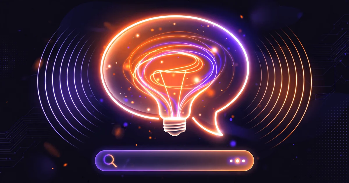 A glowing lightbulb made of a speech bubble giving a clear answer, illustrating answer engine optimization